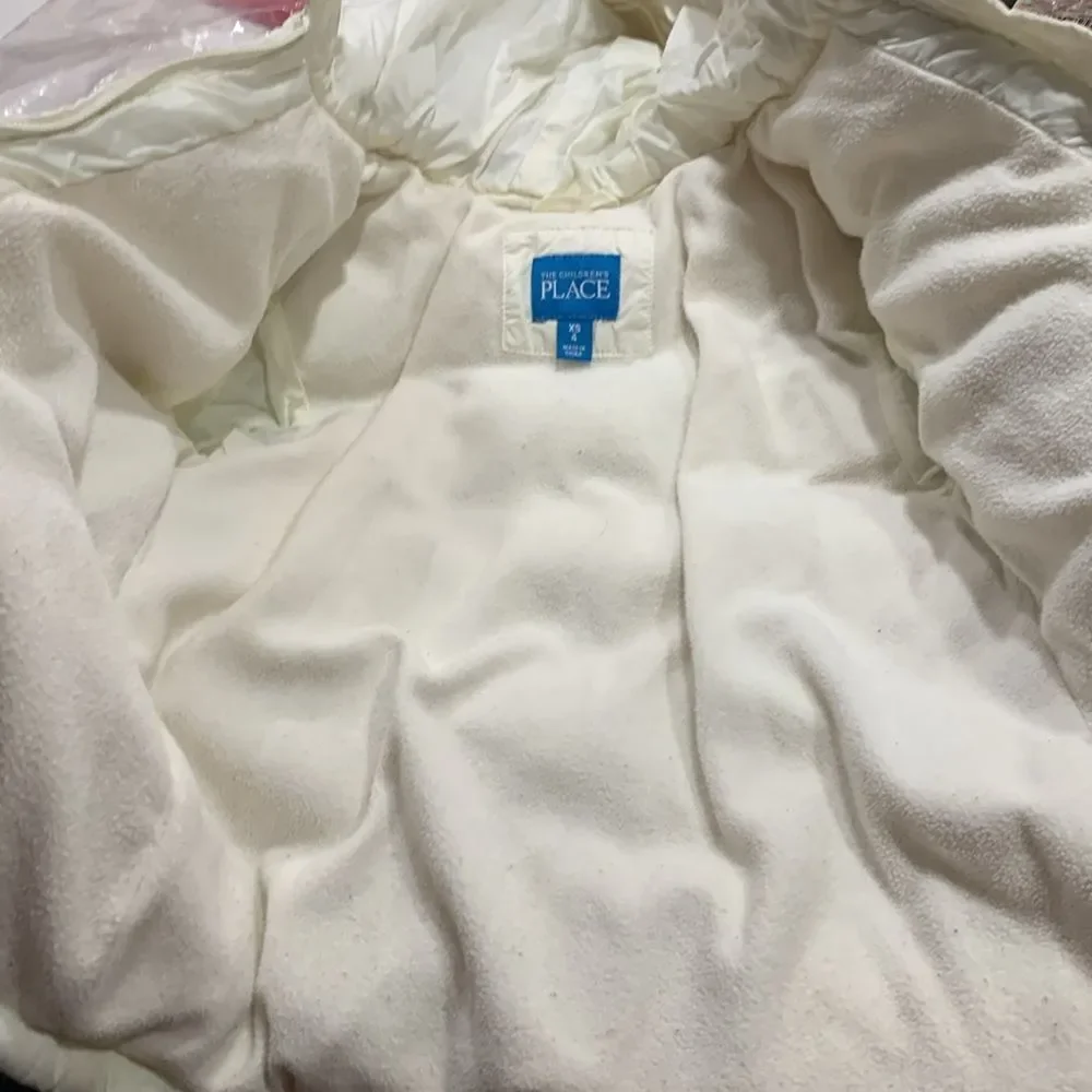 THE CHILDREN’S PLACE Little Girls Hooded Fleece Lined White Winter Puffer Coat 4
